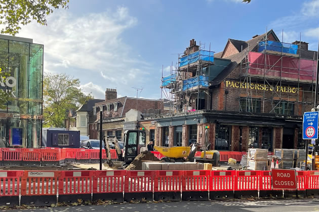 Brackley Road is closed at the junction with Chiswick High Road
